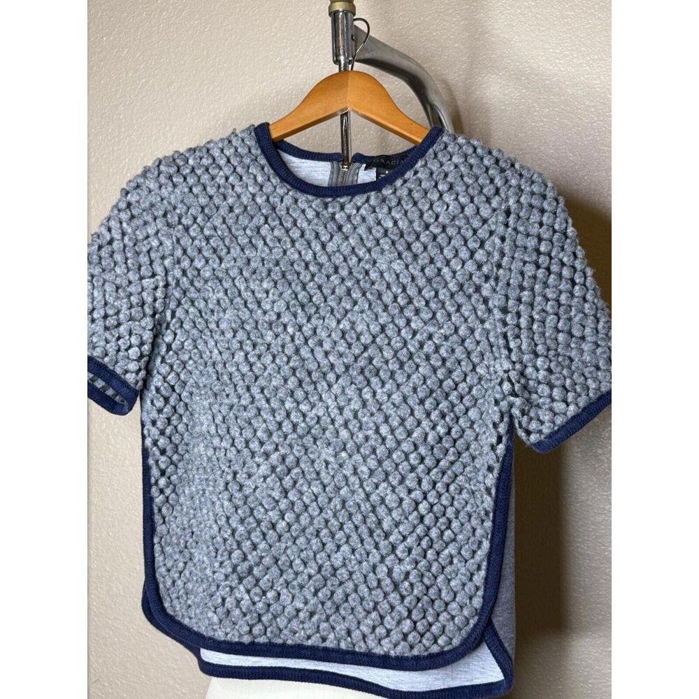 Gracia Short Sleeve Women Size S Grey‎ Wool Blend Textured Blouse Top Shirt